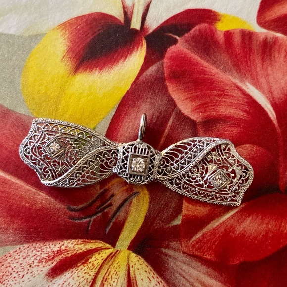 Vintage Converted 14KT White Gold Diamond Pendant - Picture 10 of 15